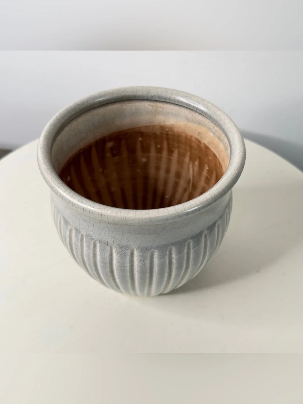 Gray Planter With Crackled Glaze